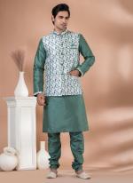 Silk Green Wedding Wear Embroidery Work Readymade Modi Jacket Kurta Pajama